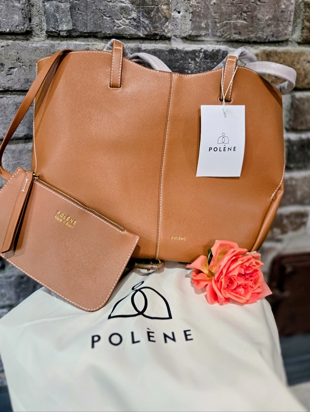 Sculptural Origami Tote-Camel Textured Leather w/ matching leather wristlet, NWT